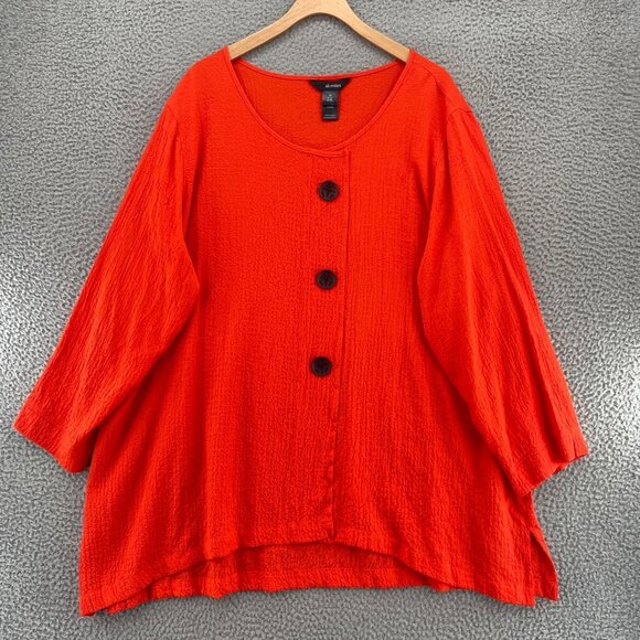 Ali Miles Top Womens 2X Plus Orange Crepe Long Sleeve Tunic Fluorescent Button - Picture 1 of 10
